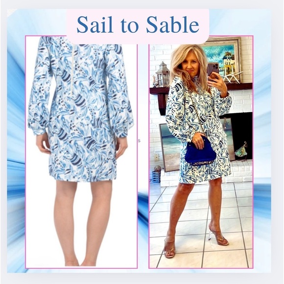 Sail To Sable,Blue/White Sheath Dress, Stretch,Oozes Class,Style,Perfect,Size M - Picture 2 of 13